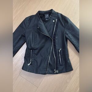 Armani Exchange Black Faux Leather Asymmetrical Zip Jacket